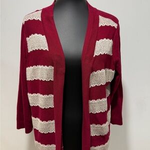 Christopher & Banks Burgundy and Cream Striped Cardigan